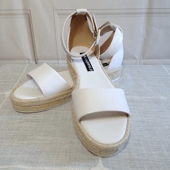 Karl Lagerfeld Paris Espadrille Sandals - Size 8 M - 38 - White Leather - Adara - Picture 1 of 12